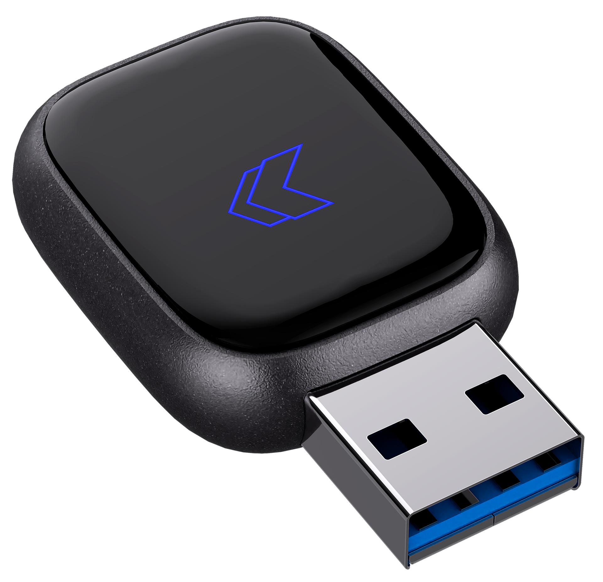 Vista em perspectiva do Faaftech Dongle com conector USB