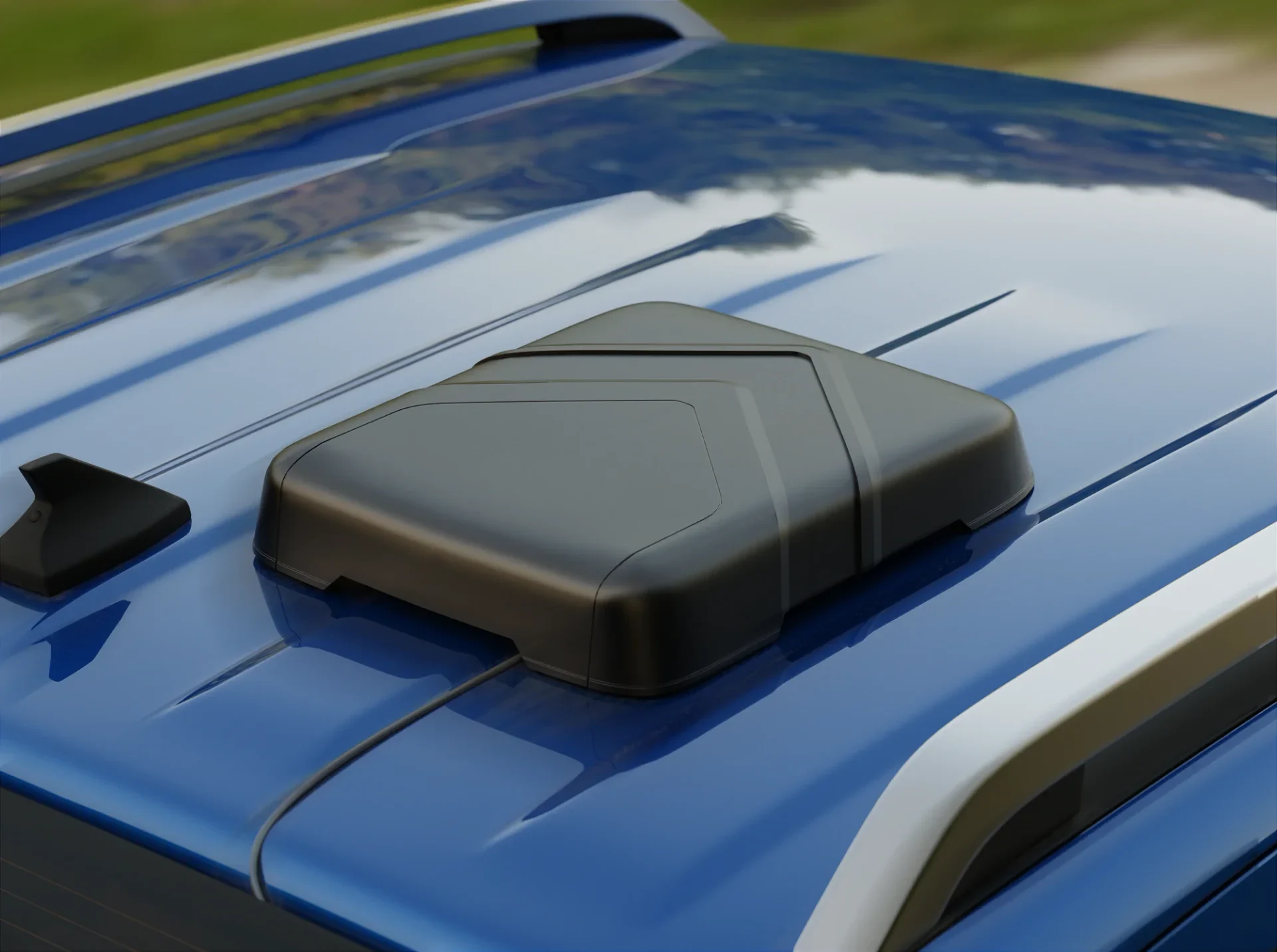 Render autoral da Ranger com Voltenna Aero na estrada