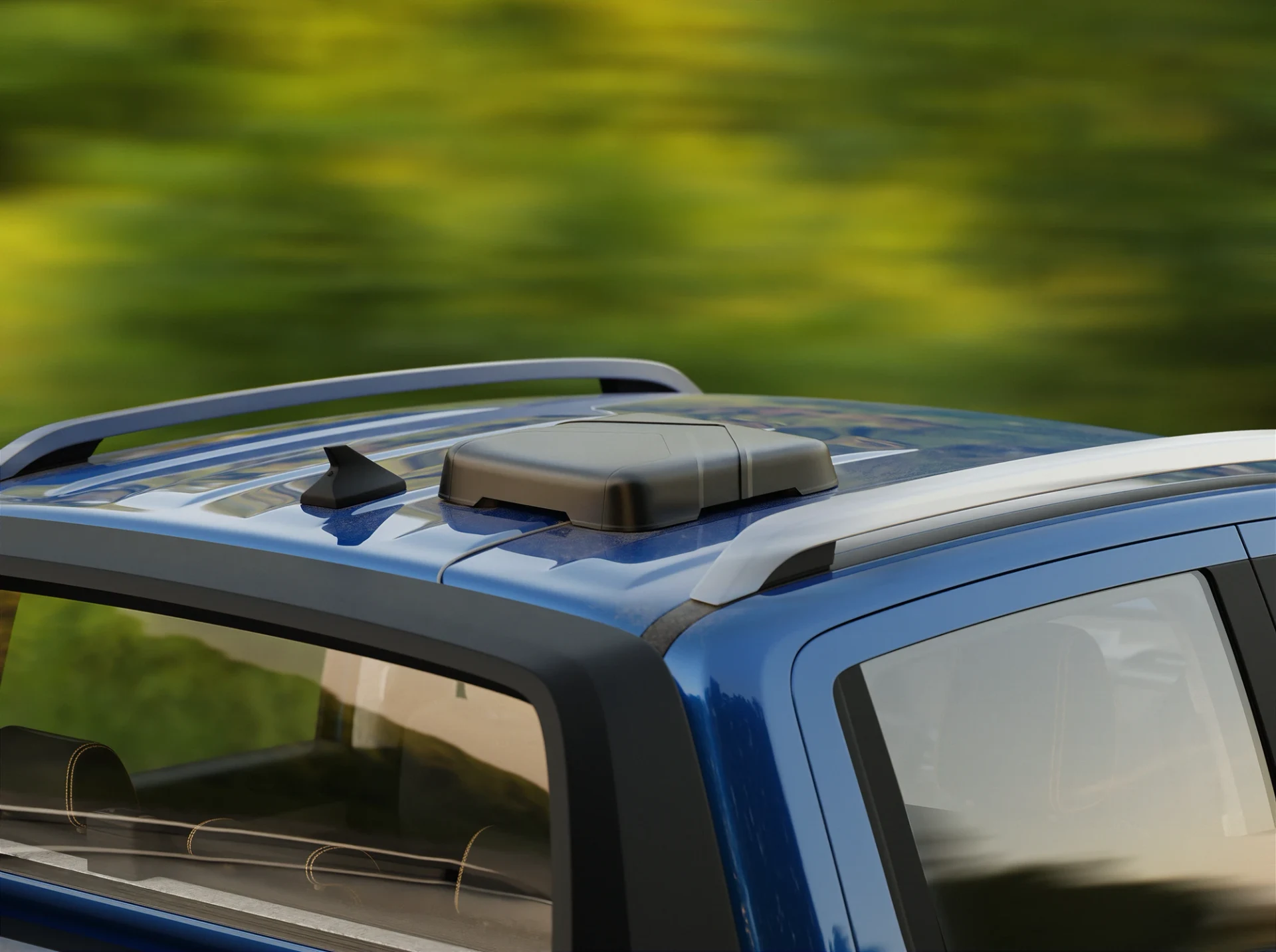 Vista do teto e da cabine da Ranger com suporte externo Voltenna Aero